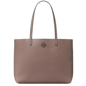 NWT Tory Burch McGraw Leather Shoulder Tote Bag Silver Maple AUTHENTIC